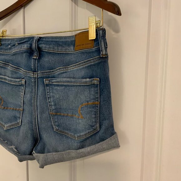 American Eagle Stretch Hi Rise Shortie Denim Cutoff Shorts Size 4 - Picture 7 of 10
